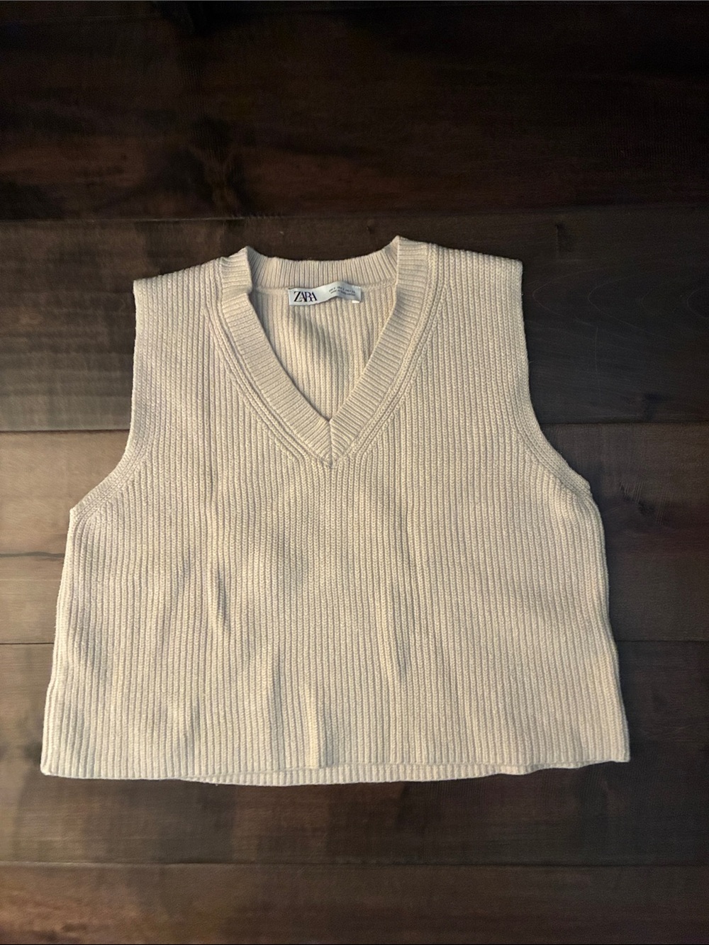 Zara Cream Ribbed V-Neck Knit Vest